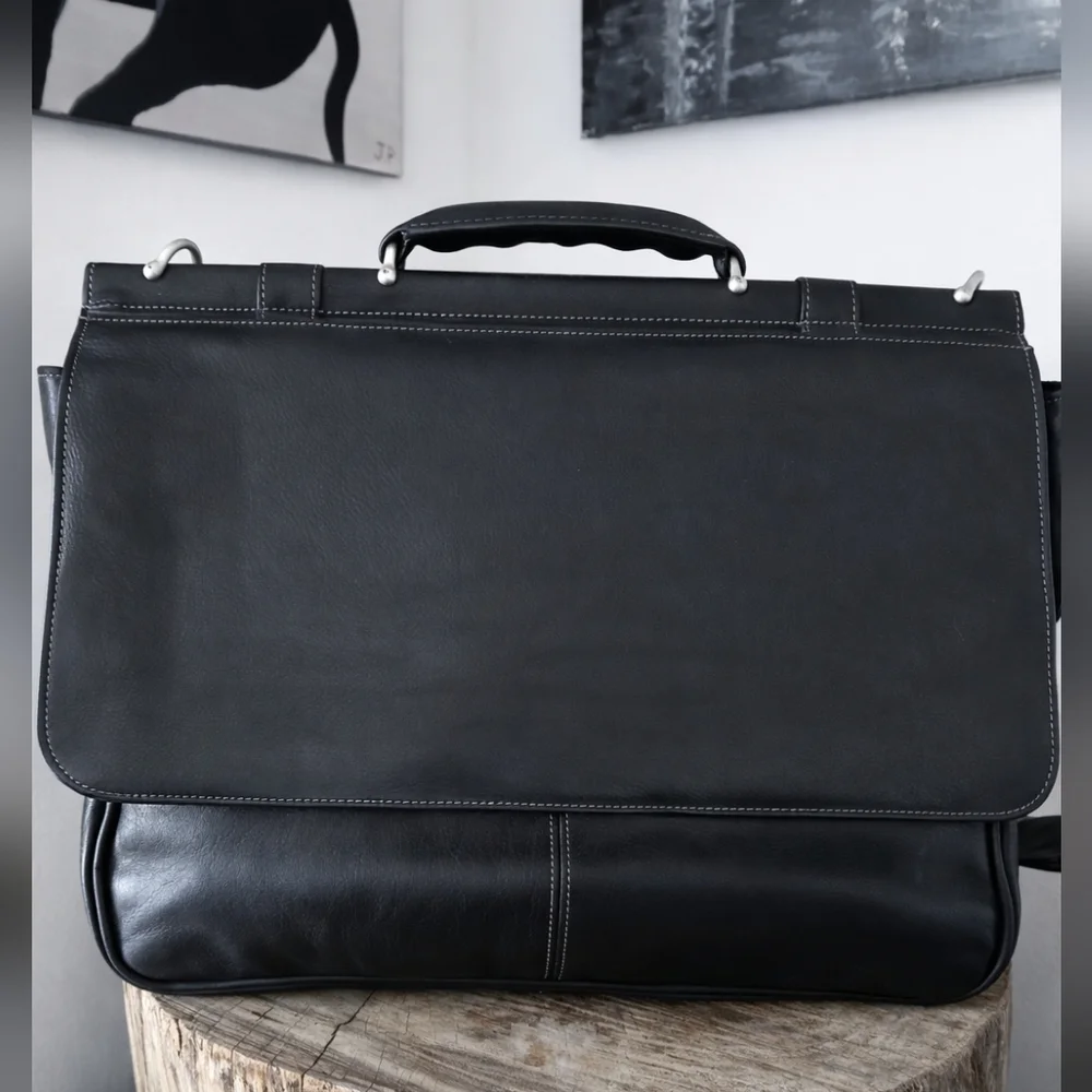 Business EL PORTAL Black Leather MESSENGER Office Work BRIEFCASE ATTACHE BAG